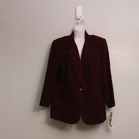 Sag Harbor size 18W women's 70% wool blend burgundy one button blazer. - Picture 1 of 16